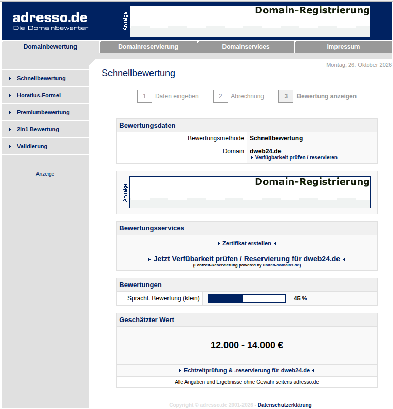 Schnellbewertung von adresso.de für dweb24.de